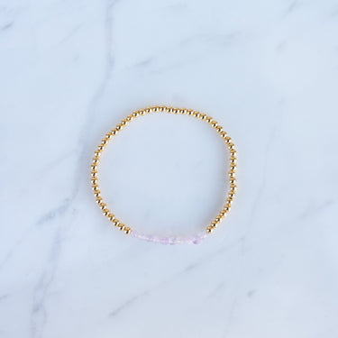 3mm Yellow Gold Filled & Pink Quartz Beaded Bracelet