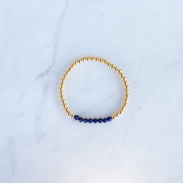 4mm Yellow Gold Filled & Blue Lapis Beaded Bracelet