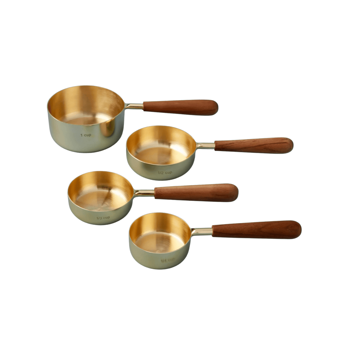 Gold &amp; Wood Measuring Cups, Set of 4